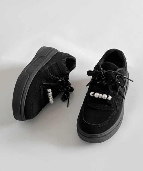 Shoes in Closet(シューズインクローゼット)の「厚底 パールチャーム付 ダブルシューレース コート スニーカー 5434(スニーカー・レディース・ブラック系その他6/イエロー系その他6・M/S/LL/L)」の11枚目の写真