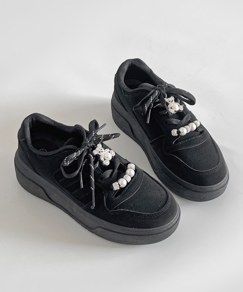 Shoes in Closet(シューズインクローゼット)の「厚底 パールチャーム付 ダブルシューレース コート スニーカー 5434(スニーカー・レディース・ブラック系その他6/イエロー系その他6・M/S/LL/L)」の10枚目の写真