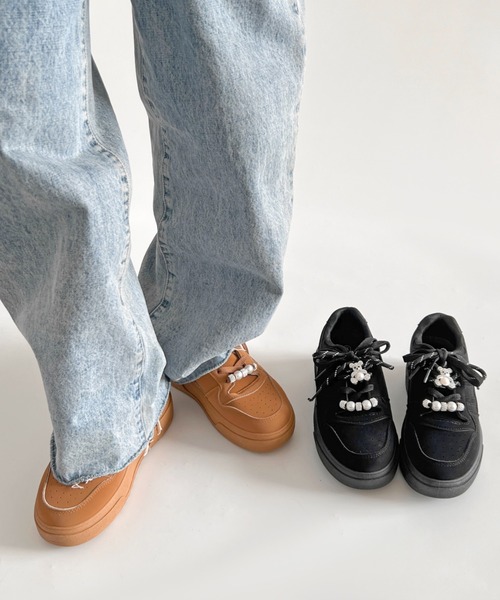 Shoes in Closet(シューズインクローゼット)の「厚底 パールチャーム付 ダブルシューレース コート スニーカー 5434(スニーカー・レディース・ブラック系その他6/イエロー系その他6・M/S/LL/L)」の22枚目の写真