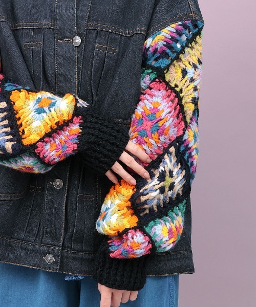 チチカカ(チチカカ)の「Rico ハンドクロシェスリーブデニムジャケット(デニムジャケット・レディース・ブルー/ブラック・FREE)」の6枚目の写真