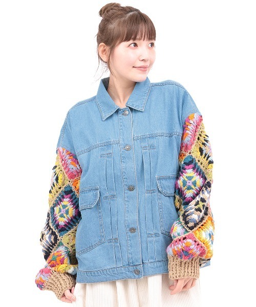 チチカカ(チチカカ)の「Rico ハンドクロシェスリーブデニムジャケット(デニムジャケット・レディース・ブルー/ブラック・FREE)」の7枚目の写真