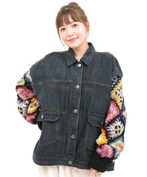 チチカカ(チチカカ)の「Rico ハンドクロシェスリーブデニムジャケット(デニムジャケット・レディース・ブルー/ブラック・FREE)」の8枚目の写真