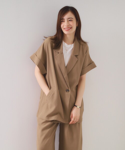 セール】【手洗い可／セットアップ可】5分袖ジャケット（テーラード
