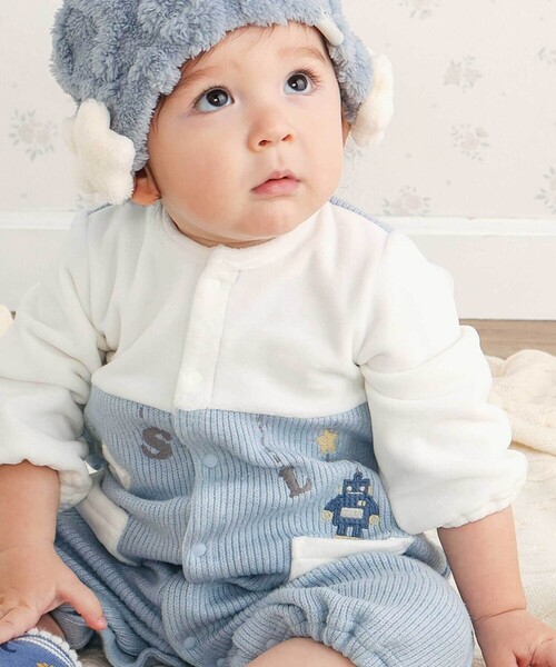 SLAP SLIP BABY（スラップスリップベビー）の「【お揃い】アニマルクマ恐竜おもちゃ切り替え2WAYオールベビー(50~70cm)（ロンパース・キッズ・ブルー/ベージュ・FREE）」の10枚目の写真