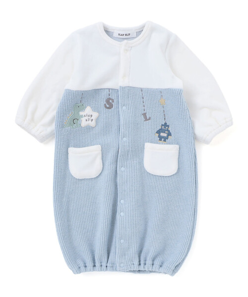 SLAP SLIP BABY（スラップスリップベビー）の「【お揃い】アニマルクマ恐竜おもちゃ切り替え2WAYオールベビー(50~70cm)（ロンパース・キッズ・ブルー/ベージュ・FREE）」の16枚目の写真