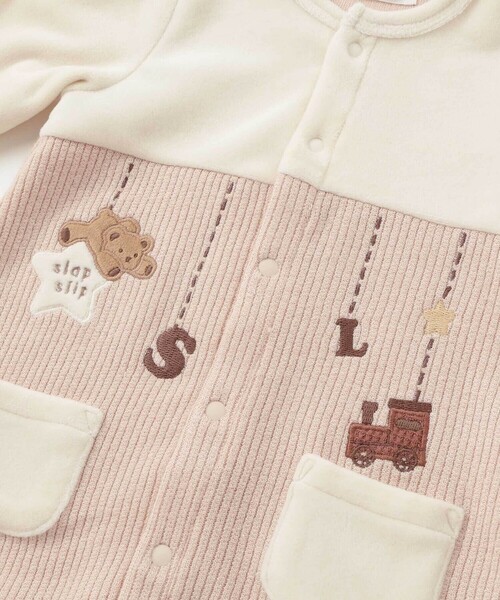 SLAP SLIP BABY（スラップスリップベビー）の「【お揃い】アニマルクマ恐竜おもちゃ切り替え2WAYオールベビー(50~70cm)（ロンパース・キッズ・ブルー/ベージュ・FREE）」の5枚目の写真