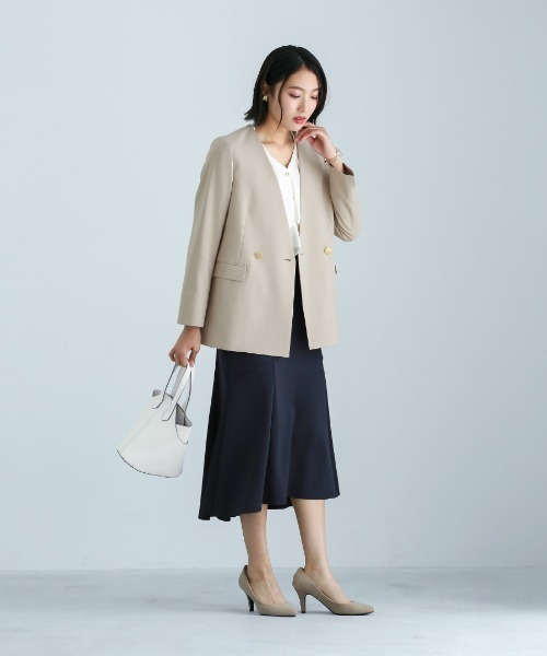 洗える 】 ツイルノーカラーダブルジャケット（スーツジャケット