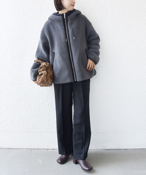 SHIPS　ボア配色フードブルゾン グレー　ボアジャケット　人気　シップス WEB限定】ボア 配色 フード ブルゾン（ブルゾン）｜SHIPS（シップス