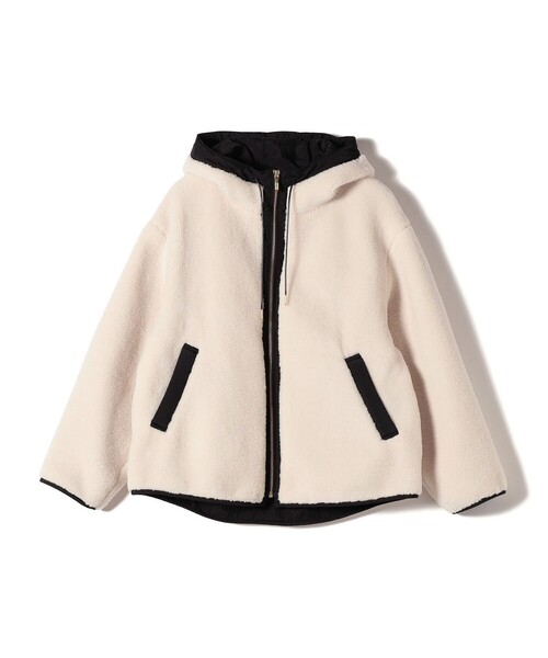 SHIPS（シップス）の「【WEB限定】ボア 配色 フード ブルゾン（ブルゾン・レディース・オフホワイト/チャコールグレー・ONE SIZE）」の3枚目の写真