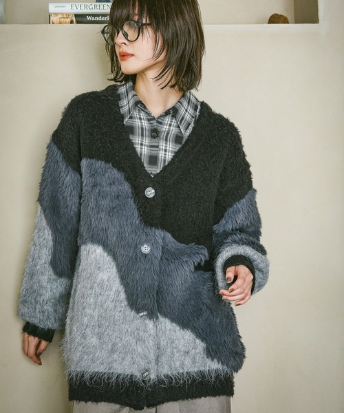 インターシャ配色カーディガン / 583726（カーディガン/ボレロ