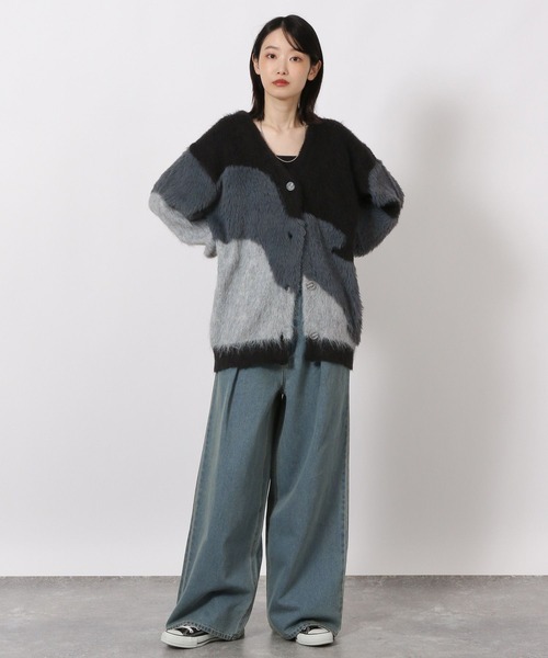 LAKOLE（ラコレ）の「インターシャ配色カーディガン / 583726（カーディガン/ボレロ・レディース・チャコール/モカ/イエロー/オレンジ/ブルー/ライトグリーン・FREE）」の7枚目の写真