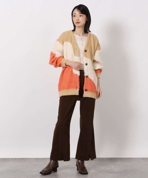 LAKOLE（ラコレ）の「インターシャ配色カーディガン / 583726（カーディガン/ボレロ・レディース・チャコール/モカ/イエロー/オレンジ/ブルー/ライトグリーン・FREE）」の11枚目の写真