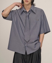 UP START | 【NOWLE】タイ付き ストライプ 半袖 ボタン シャツ(シャツ/ブラウス)