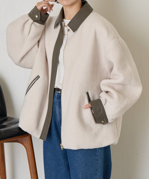 Jena espace merveilleux(ジェナ エスパスメルヴェイユ)の「エコレザーボアジャケット(その他アウター・レディース・アイボリー/グレー・FREE)」の16枚目の写真