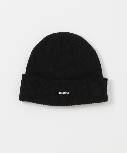 ブラック ニットビーニー ロゴ刺繍 セール】Healthknit ロゴ刺繍 Knit Watch（ニットキャップ/ビーニー