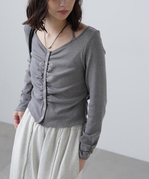 FREE'S MART（フリーズマート）の「◆フロントギャザーデコルテカットソー（Tシャツ/カットソー・レディース・ホワイト/ブラウン/グレー・FREE）」の3枚目の写真