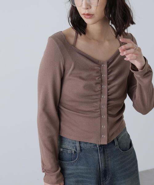 FREE'S MART（フリーズマート）の「◆フロントギャザーデコルテカットソー（Tシャツ/カットソー・レディース・ホワイト/ブラウン/グレー・FREE）」の5枚目の写真