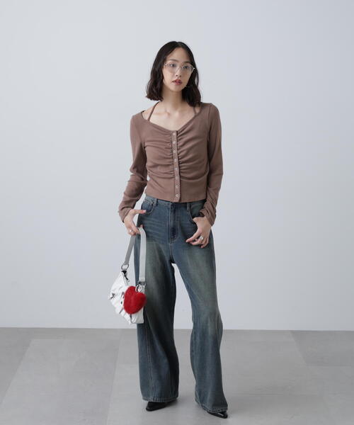 FREE'S MART（フリーズマート）の「◆フロントギャザーデコルテカットソー（Tシャツ/カットソー・レディース・ホワイト/ブラウン/グレー・FREE）」の7枚目の写真