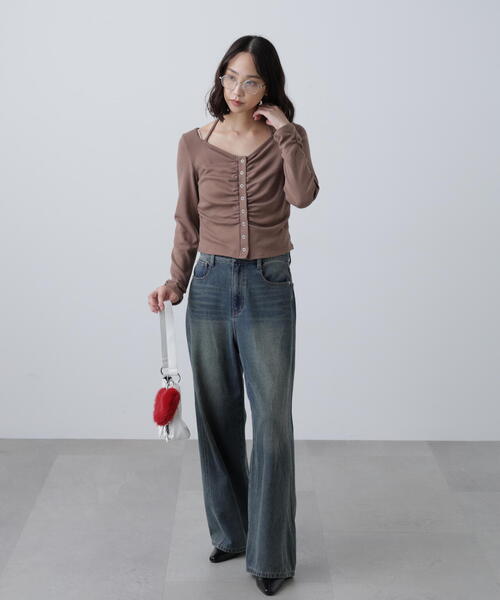 FREE'S MART（フリーズマート）の「◆フロントギャザーデコルテカットソー（Tシャツ/カットソー・レディース・ホワイト/ブラウン/グレー・FREE）」の8枚目の写真