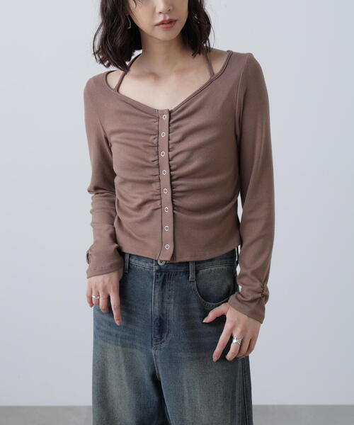 FREE'S MART（フリーズマート）の「◆フロントギャザーデコルテカットソー（Tシャツ/カットソー・レディース・ホワイト/ブラウン/グレー・FREE）」の9枚目の写真