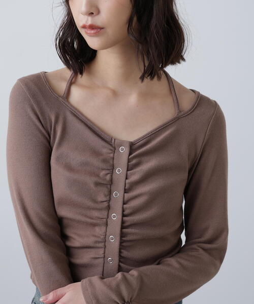 FREE'S MART（フリーズマート）の「◆フロントギャザーデコルテカットソー（Tシャツ/カットソー・レディース・ホワイト/ブラウン/グレー・FREE）」の12枚目の写真