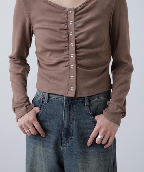 FREE'S MART（フリーズマート）の「◆フロントギャザーデコルテカットソー（Tシャツ/カットソー・レディース・ホワイト/ブラウン/グレー・FREE）」の16枚目の写真