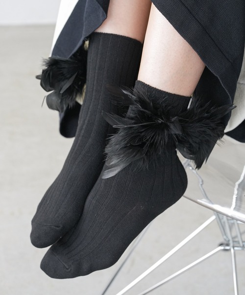 mili an deni（ミリアンデニ）の「フェザーリブソックス（ソックス/靴下・レディース・アイボリー/ブラック・F）」の2枚目の写真