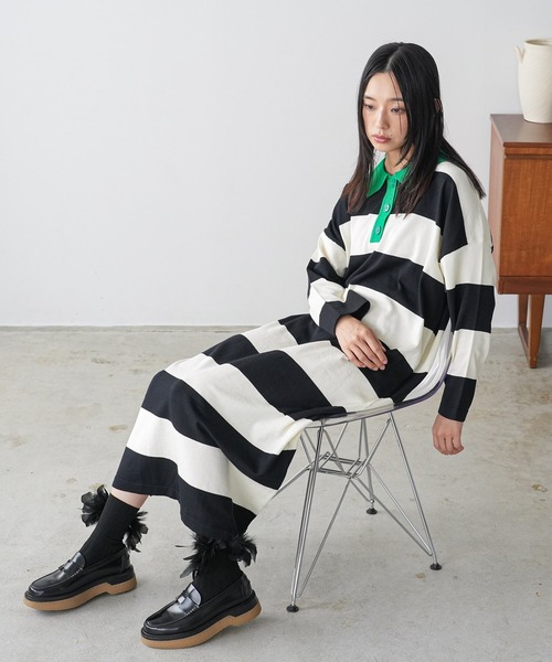 mili an deni（ミリアンデニ）の「フェザーリブソックス（ソックス/靴下・レディース・アイボリー/ブラック・F）」の6枚目の写真