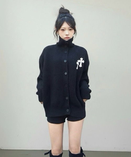 High Neck Cross Knit Cardigan / ハイネッククロスニットカーディガン