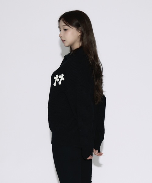 tinkerend(ティンカーエンド)の「High Neck Cross Knit Cardigan / ハイネッククロスニットカーディガン ポロカーディガン(ニット/セーター・レディース・アイボリー/ピンク/グレー/ブラック・FREE/L/XL)」の16枚目の写真