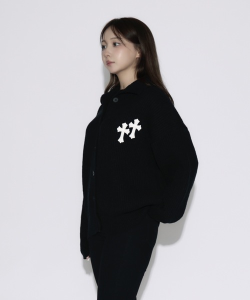 tinkerend(ティンカーエンド)の「High Neck Cross Knit Cardigan / ハイネッククロスニットカーディガン ポロカーディガン(ニット/セーター・レディース・アイボリー/ピンク/グレー/ブラック・FREE/L/XL)」の17枚目の写真