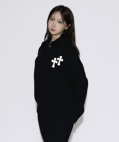 tinkerend(ティンカーエンド)の「High Neck Cross Knit Cardigan / ハイネッククロスニットカーディガン ポロカーディガン(ニット/セーター・レディース・アイボリー/ピンク/グレー/ブラック・FREE/L/XL)」の15枚目の写真