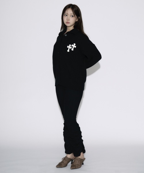 tinkerend(ティンカーエンド)の「High Neck Cross Knit Cardigan / ハイネッククロスニットカーディガン ポロカーディガン(ニット/セーター・レディース・アイボリー/ピンク/グレー/ブラック・FREE/L/XL)」の19枚目の写真