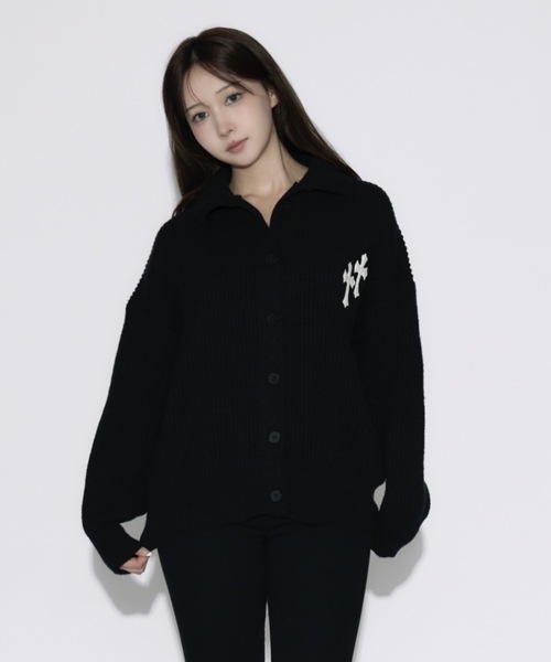 tinkerend(ティンカーエンド)の「High Neck Cross Knit Cardigan / ハイネッククロスニットカーディガン ポロカーディガン(ニット/セーター・レディース・アイボリー/ピンク/グレー/ブラック・FREE/L/XL)」の14枚目の写真