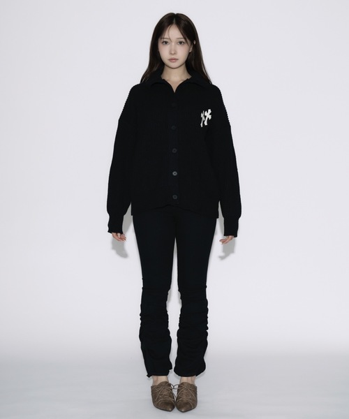 tinkerend(ティンカーエンド)の「High Neck Cross Knit Cardigan / ハイネッククロスニットカーディガン ポロカーディガン(ニット/セーター・レディース・アイボリー/ピンク/グレー/ブラック・FREE/L/XL)」の18枚目の写真