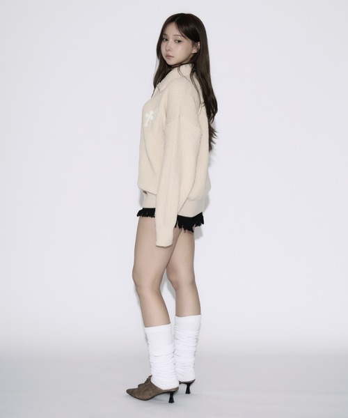 tinkerend(ティンカーエンド)の「High Neck Cross Knit Cardigan / ハイネッククロスニットカーディガン ポロカーディガン(ニット/セーター・レディース・アイボリー/ピンク/グレー/ブラック・FREE/L/XL)」の11枚目の写真