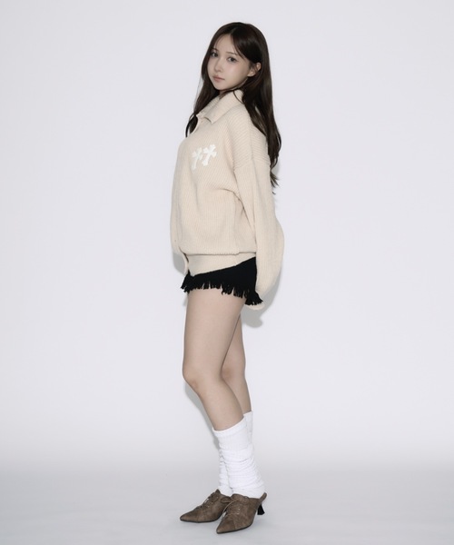 tinkerend(ティンカーエンド)の「High Neck Cross Knit Cardigan / ハイネッククロスニットカーディガン ポロカーディガン(ニット/セーター・レディース・アイボリー/ピンク/グレー/ブラック・FREE/L/XL)」の12枚目の写真