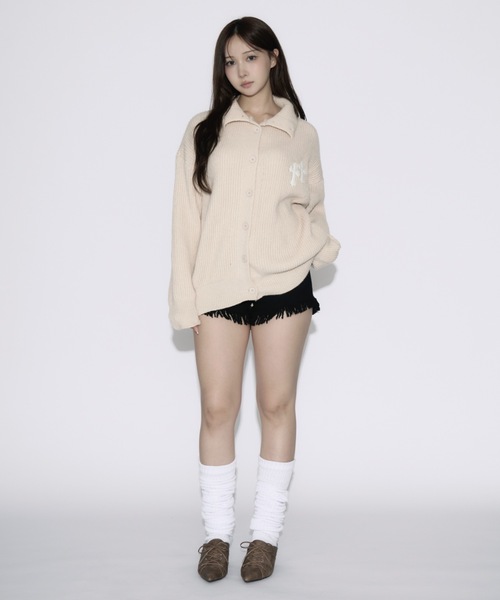tinkerend(ティンカーエンド)の「High Neck Cross Knit Cardigan / ハイネッククロスニットカーディガン ポロカーディガン(ニット/セーター・レディース・アイボリー/ピンク/グレー/ブラック・FREE/L/XL)」の10枚目の写真