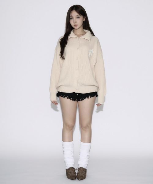tinkerend(ティンカーエンド)の「High Neck Cross Knit Cardigan / ハイネッククロスニットカーディガン ポロカーディガン(ニット/セーター・レディース・アイボリー/ピンク/グレー/ブラック・FREE/L/XL)」の9枚目の写真