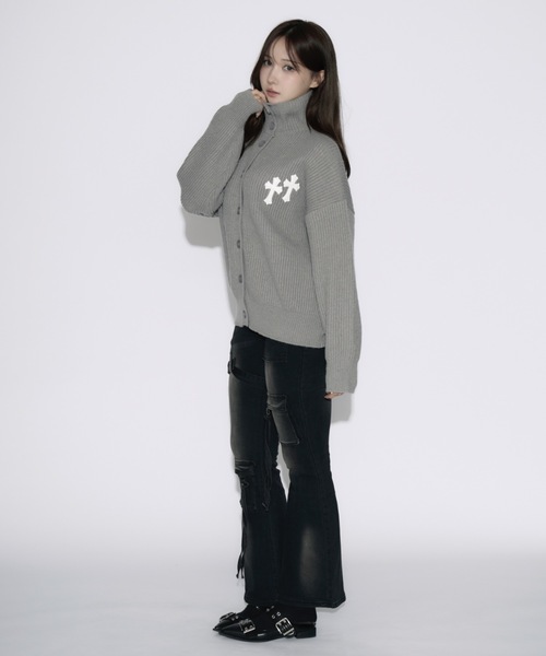 High Neck Cross Knit Cardigan / ハイネッククロスニットカーディガン