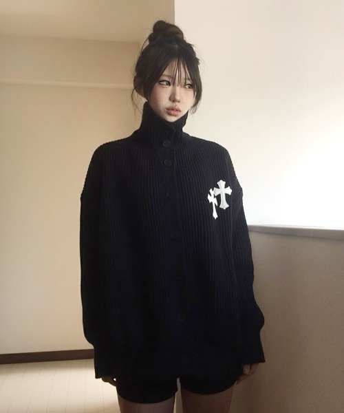 High Neck Cross Knit Cardigan / ハイネッククロスニットカーディガン