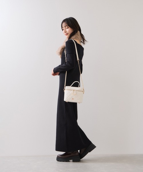 セール】ファーハンドルキルティング＆ツイードバニティバッグ/2WAY