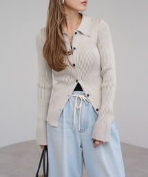 Bonjour Sagan | 襟付きフレアスリーブリブニット(ニット/セーター)