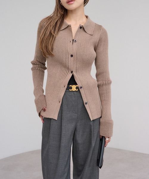 Bonjour Sagan（ボンジュールサガン）の「襟付きフレアスリーブリブニット（ニット/セーター・レディース・キナリ/モカ/ブラック・FREE）」の3枚目の写真