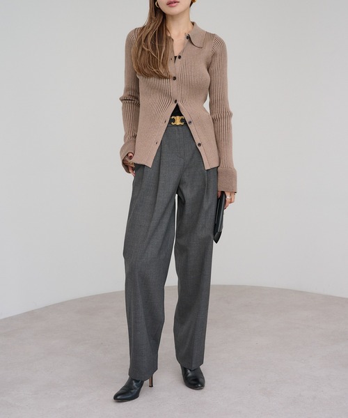 Bonjour Sagan（ボンジュールサガン）の「襟付きフレアスリーブリブニット（ニット/セーター・レディース・キナリ/モカ/ブラック・FREE）」の12枚目の写真