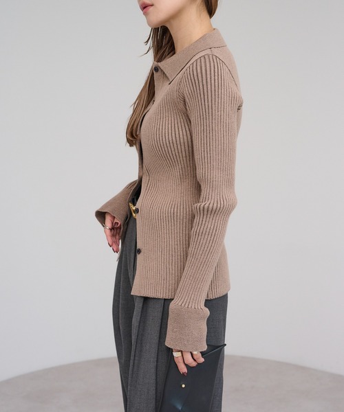 Bonjour Sagan（ボンジュールサガン）の「襟付きフレアスリーブリブニット（ニット/セーター・レディース・キナリ/モカ/ブラック・FREE）」の13枚目の写真