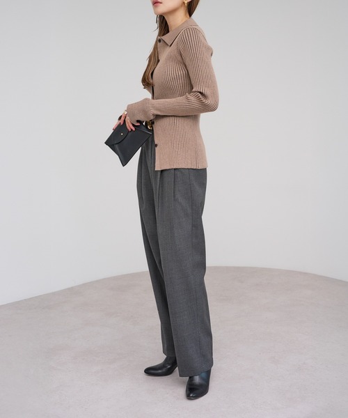 Bonjour Sagan（ボンジュールサガン）の「襟付きフレアスリーブリブニット（ニット/セーター・レディース・キナリ/モカ/ブラック・FREE）」の14枚目の写真