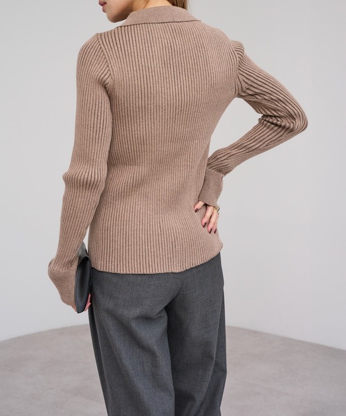 Bonjour Sagan（ボンジュールサガン）の「襟付きフレアスリーブリブニット（ニット/セーター・レディース・キナリ/モカ/ブラック・FREE）」の4枚目の写真