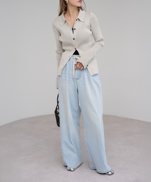 Bonjour Sagan（ボンジュールサガン）の「襟付きフレアスリーブリブニット（ニット/セーター・レディース・キナリ/モカ/ブラック・FREE）」の21枚目の写真