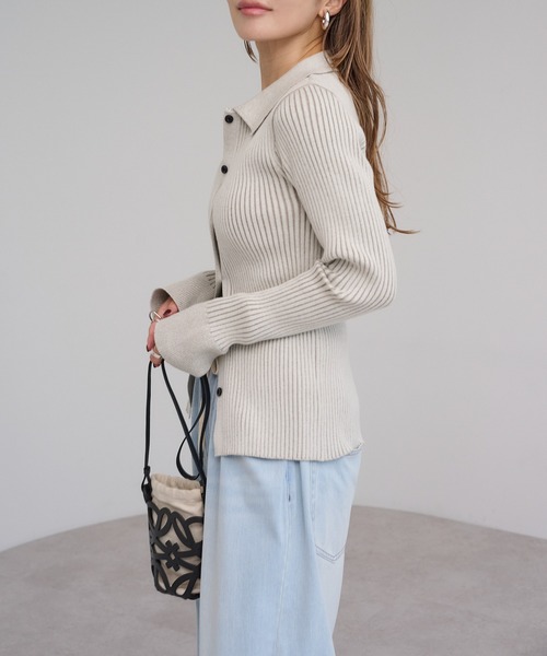 Bonjour Sagan（ボンジュールサガン）の「襟付きフレアスリーブリブニット（ニット/セーター・レディース・キナリ/モカ/ブラック・FREE）」の22枚目の写真